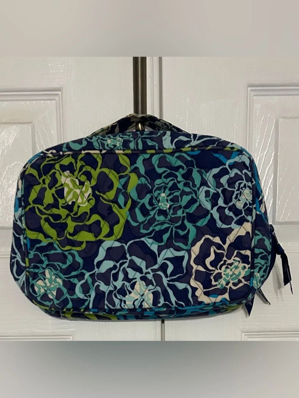 Vera Bradley Navy Floral Quilted Cosmetic Bag with Teal & Lime Accents